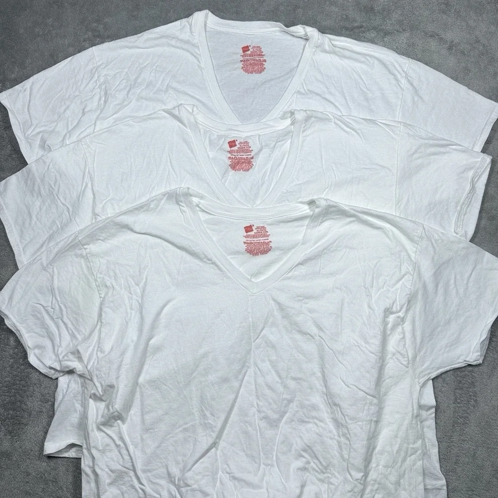 Hanes White V Neck Undershirts Mens XL 3‎ Pack Cotton Short Sleeve Tee